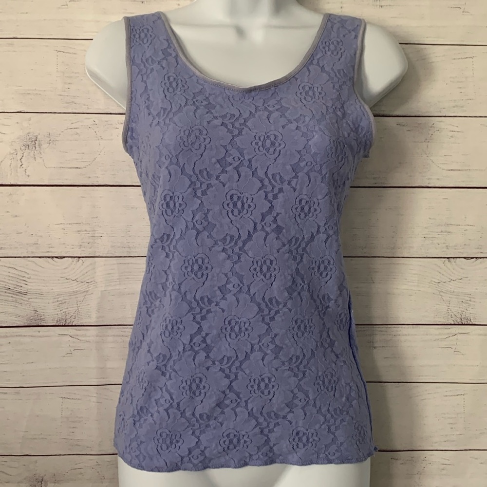 Ellen Ashley Double-Layered Lace Periwinkle Tank Top